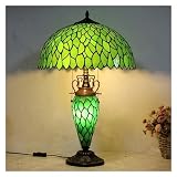 Lampka Nocna Tiffany 16-calowe Zielone Liście W Stylu Witrażu Lampy Wiejskie Luksusowe Liście Akcentujące Lampy Stołowe