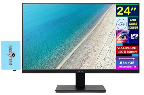 Image of acer 24 inch FHD IPS Monitor with Integrated Speakers, VESA Mount | 4 ms Response Time, Anti-Glare, Adaptive Sync, & Dockztorm Hub, VGA, HDMI, Black Color