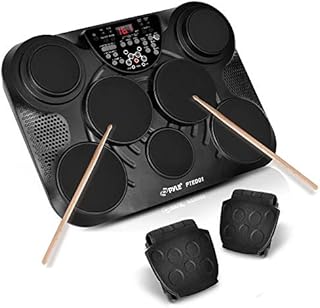 Pyle Portable Drums, Tabletop Drum Set, 7 Pad Digital Drum Kit, Touch Sensitivity, Wireless Electric Drums, Drum Machine, Electric Drum Pads, LED Display, Mac & PC - PTED01