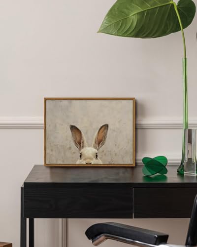 Image of KISSFOX Framed Wall Art Vintage Wall Decor Rabbit Pictures Easter Bunny Canvas Art Rustic Animal Paintings Retro Artwork For Bedroom Living Room Kitchen