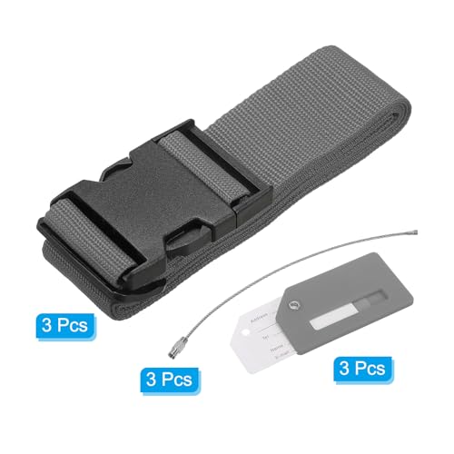 Image of PATIKIL Luggage Strap with Luggage Tag and Loop 78 inchx2 inch, 3 Set Adjustable Suitcase Belt for Travel Packing Bag Closure Identify, Gray