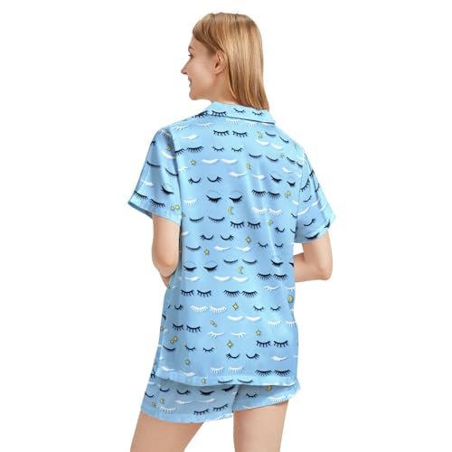 Image of Funny Satin Pajamas Set for Women Button Down Sleepwear Print Pjs Set 2 Piece Short Sleeve Loungewear Gift for Women