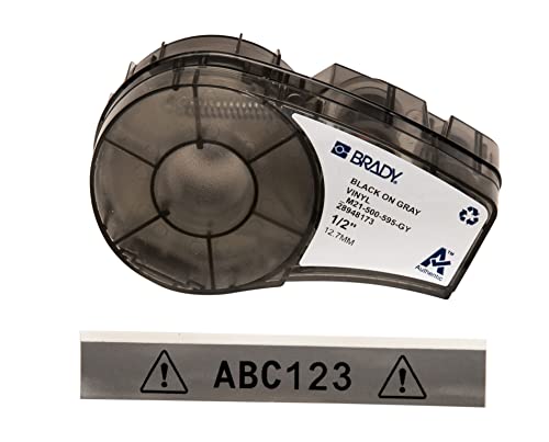 Brady Vinyl Label Tape for Label Printer M211 & M210 - Self Adhesive Vinyl Printer Labels - Industrial Label Tape for Cable/Name Labels - Black on Grey (12.70mm x 6.40m) - M21-500-595-GY