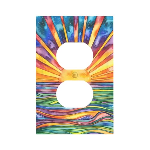 Boho Colorful Sun Sea Duplex Outlet Cover Receptacle Electrical Wall Plate Decorative Socket Switchplate Faceplate Room Bathroom Home Decorate 5" x 3"