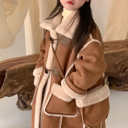 Girl's Faux Suede Lined Shearling Long Jacket Thicken Plush Parkas Coat with Crossbody Bag Vintage Oversized Winter Coat4