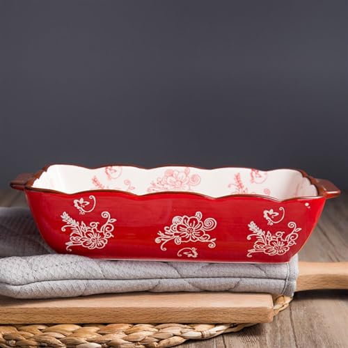 Platos para hornear de cerámica rectangular con doble oreja para las recetas en casa 6