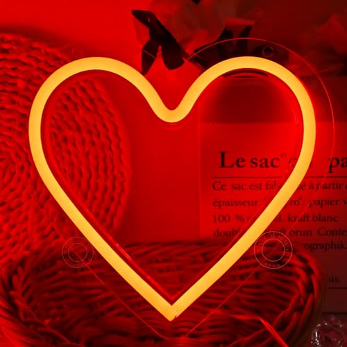 Image of SYLHOME Red Heart Led Neon Light Sign Battery Operated or USB Powered Bedroom Wedding Wall Sign Decor Valentines Day Birthday Christmas Gifts USB 7.87 inch X 7.28 inch