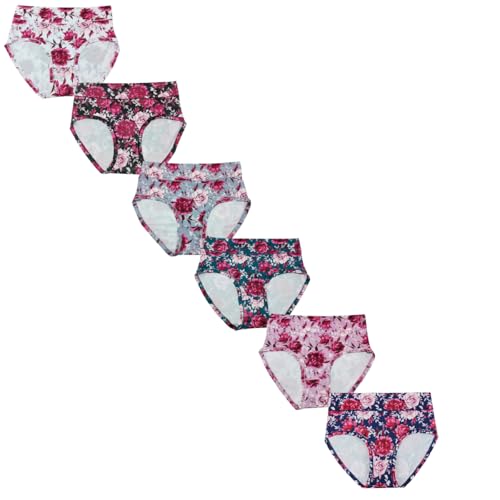 Image of Womens Underwear XL-5XL Plus Size Ladies Panties Mid High Waist Briefs for Woman Floral Print Pantys 6-Pack