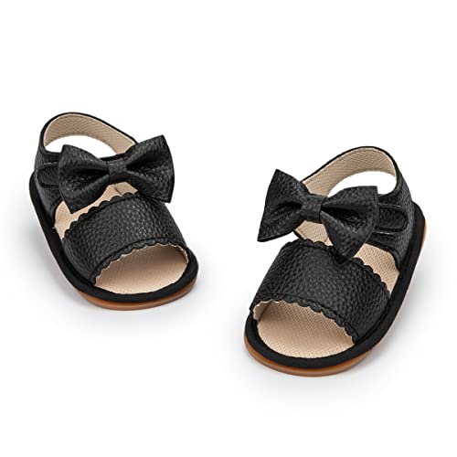 Image of Miamooi Infant Baby Girls Boys Sandals Summer Bowknot Crib Shoes Toddler Pu Leather Flower Soft Rubber Sole Dress Flats First Walker Shoes