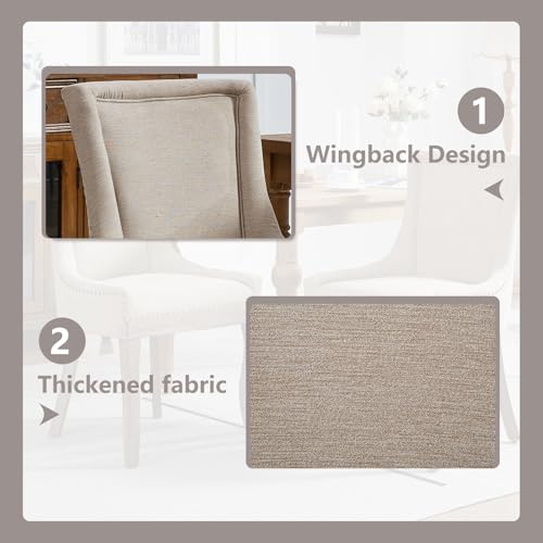 MZDOO Modern Dining Chairs Set of 6, High Back Dining Chairs Side Chairs with Solid Wood Legs, Upholstered Fabric Dining Room Chairs for Dining Room Kitchen, Beige