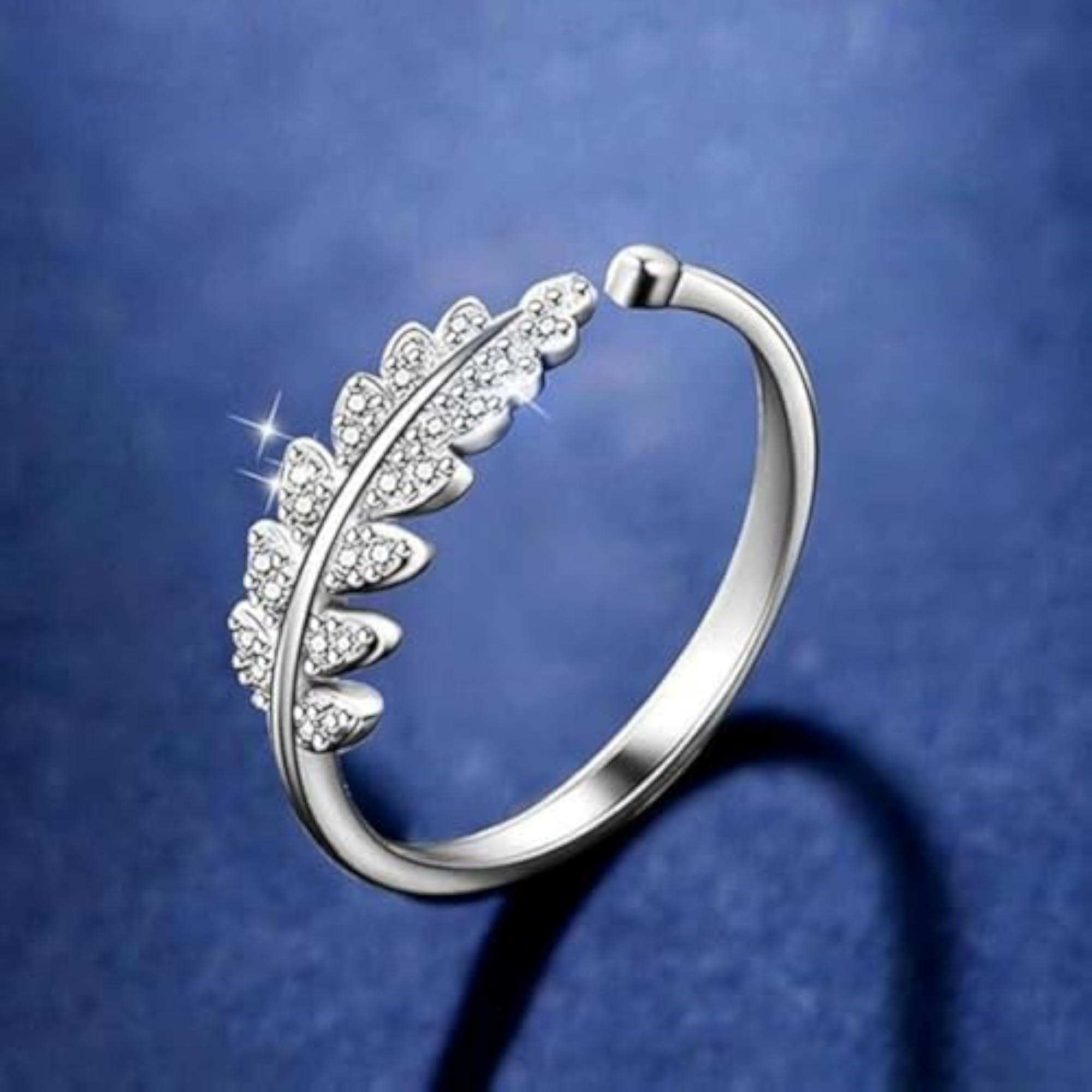 Women's Adjustable Leaf Design Ring with American Diamond