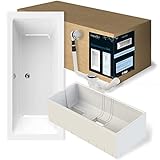 ➤ 3-IN-1 SET: Das Komplett-Set besteht aus einer Rechteckform-badewanne mit Styropor-Wannenträger und Ablaufgarnitur. Da die Produkte ideal aufeinander abgestimmt sind, bauen Sie die 180x80 cm große Acryl-Badewanne fix ein. Dank 230 l Füllmenge steht Ihnen ein ganz entspanntes Badevergnügen bevor.