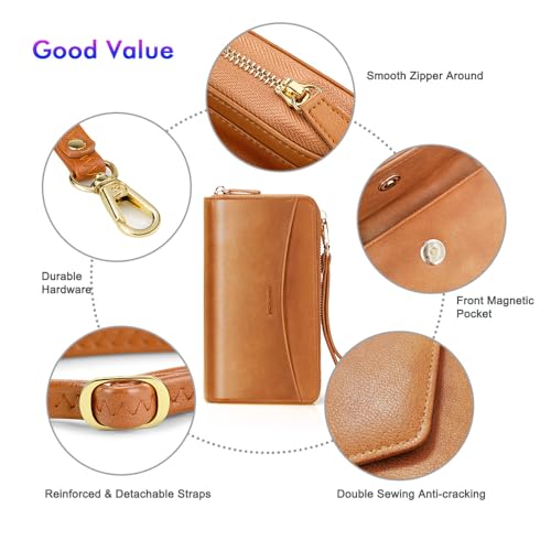 nuoku RFID Blocking Wristlet Wallet for Women, Zip-Around Crossbody Clutch with 2 Removable Straps | RFID, Zip Around, 2 Strap - Image 6