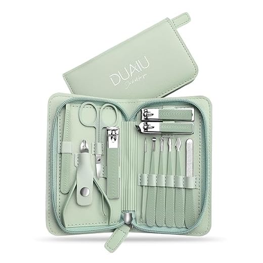 DUAIU Set Manicura y Pedicura,12 Piezas Kit UñAs Profesional Set Manicura,Kit Manicura de Acero Inoxidable para Hombre Muje Kit de Cuidado de UñAs con Estuche de Viaje