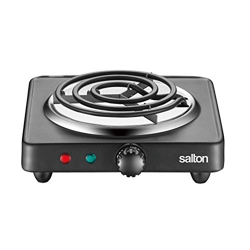 Salton Single Coil Portable Electric Cooktop with Large Burners, Variable Tempertature Control and Dual Indicator Lights, Perfect for Camping, 1000 Watts, Black (HP1940)