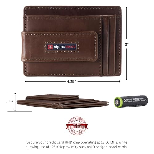 Image of alpine swiss Harper Mens RFID Slim Money Clip Front Pocket Wallet Minimalist Leather ID Card Holder