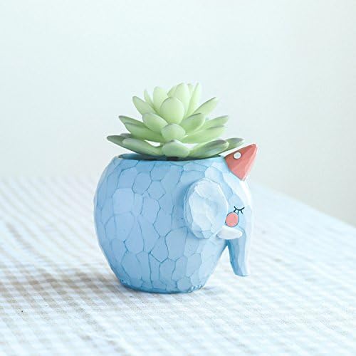 Gift For Her - Indoor Cute Plant Pots Flower Vase for Planters Herb - A Garden Ornaments/Decoration With Small Blue Elephant Animal Shape for Auntie Mom Children Men Women At Home Kitchen Windows