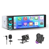 Single Din Radio, 6.5 Inch Touchscreen Car Stereo with Bluetooth Wireless & Wired CarPlay/Android Auto, Mirror Link, Backup Camera, GPS, USB & Type-C, FM/AM, SWC, EQ, Built-in MIC (Black)