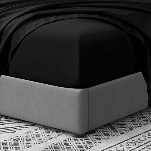 Cathay Home Twin Fitted Sheet - Double Brushed Ultra Soft – Wrinkle & Fade Resistant - 14" Standard Pocket Fitted Sheet Only - Good Fit For 12"-16" Deep Mattress (Twin, Black) #TOP2