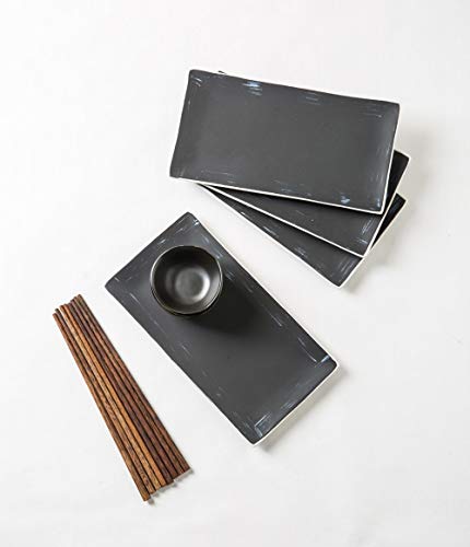 Pangu 12-Piece Japanese Style Sushi Plate Set, Dinnerware Set, Yoru(Night), Black, Service For 4 #TOP1