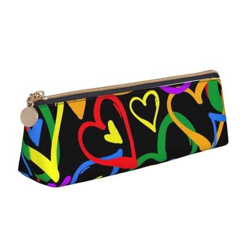 OAZCVBNN Gay Pride Federmäppchen aus Leder mit Regenbogen-Druck, stilvolle Tasche, Schule, Reisen, Make-up, Organisation, leicht