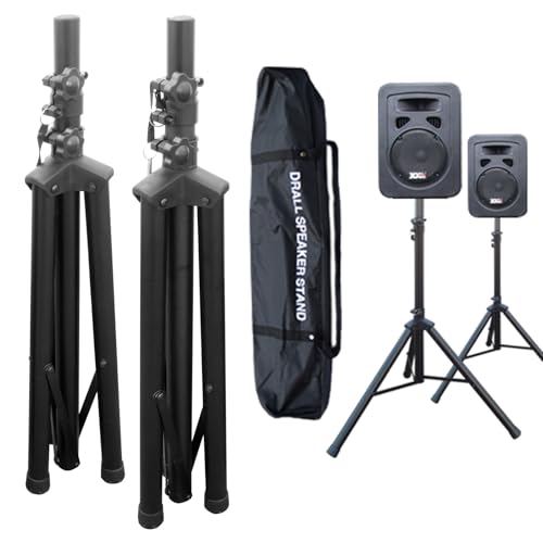 Drall Supports pour Haut-Parleur Réglables 100-180 cm, Lot de 2 - Trépied Acier Charge Max. 60 kg avec Sac de Transport - Pieds d'Enceintes pour DJ, Sono,...