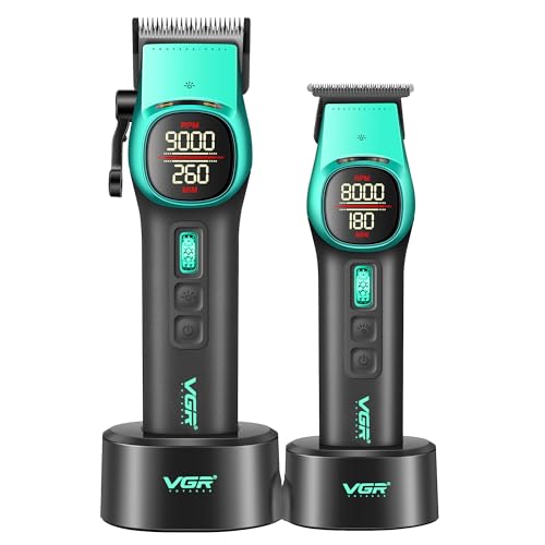 VGR 885 S2 Maquina de Cortar Pelo Hombre Profesional, Set de Maquinilla Cortapelos y Recortador Inalámbrico con Cuchillas de Cerámica, Rodillo 21 Velocidades, 2 Bases Magnéticas, Pantalla LED, Verde - imagen 2