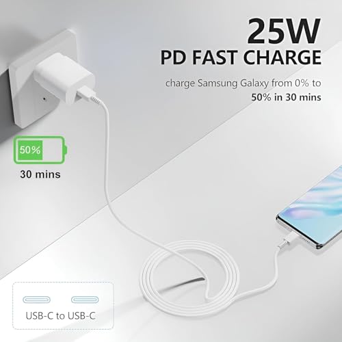 Image of 25W Type C PD Charger Adapter Compatible with Samsung Galaxy M06 /M05 /M16 /M15 /M36 /M35 /A16 /F06 /A36 /M14 /F14 /A14 /M34 /F34 /A34 /F35 /S25 /S24 /S23 /Tablet /Pad for Super Fast Charging Quick Charge /White