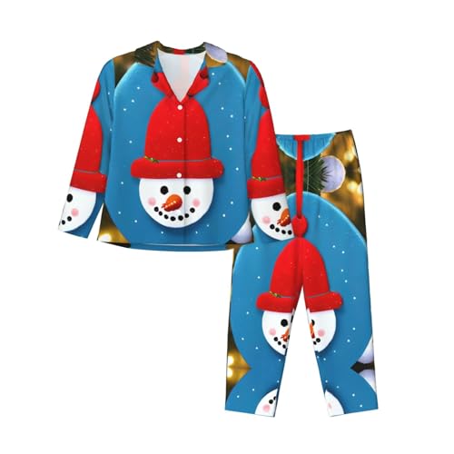 Pyjama bonhomme de neige Noël 2 pièces confortable à manches longues pour homme et femme