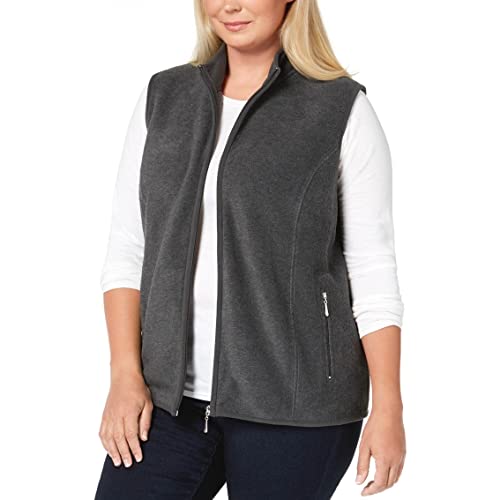Karen Scott Sport Womens Plus Zeroproof Fleece Fitness Vest Gray 0X #TOP23