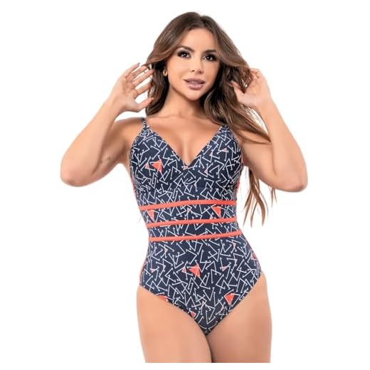 Maiô Feminino Frente Única Elegante com Bojo Removível (BR, Alfa, M, Regular, M, Azul-marinho)