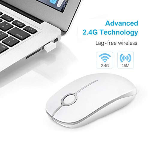 Image of VssoPlor Wireless Mouse, 2.4G Slim Portable Computer Laptop Mouse with Nano Receiver Quiet Silent Optical Mice for Notebook, PC, Laptop, Computer-White and Silver