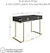 Nathan James Leighton Two-Drawer Writing Glam Accents Brass, Home Office Computer Desk or Vanity Table, 2, Black/Gold