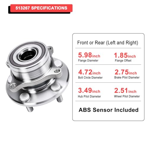 Image of MotorbyMotor 513267 Front Wheel Bearing Hub Assembly Fits for 2009-2015 Honda Pilot, 2007-2013 Acura MDX, 2010-2013 Acura ZDX Low-Runout OE Replacement Hub Bearing 5 Lugs w /ABS