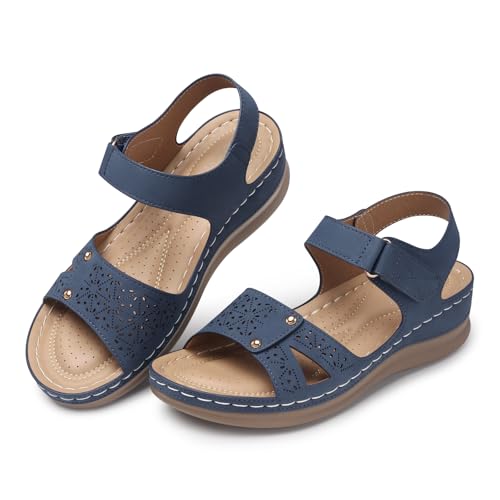 Image of SHIBEVER Women Flat Sandals Comfortable: Arch Support Sandals Dressy