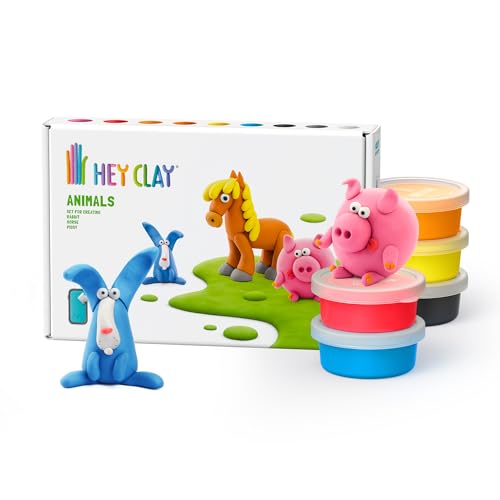 HEY CLAY Animals: Piggy, Horse, Rabbit Set - Air Dry Clay Kit 6 cans with Fun Interactive Instructions App - Gift for Kids Age 3+