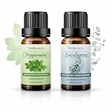 Sedbuwza Peppermint Eucalyptus Essential Oil Set, Peppermint Fragrance Oil Eucalyptus Scent Oil Set for Diffuser, Aromatherapy, Massage, Soap, Candle Making 2 x 10 ml