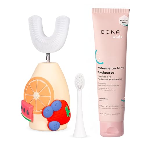 Boka Fluoride Free Toothpaste Nano Hydroxyapatite Toothpaste - Watermelon Mint 4 oz, Boka Kids Sonic Electric Toothpaste - Oral Care, U Brush and Nylon Brush Bundle