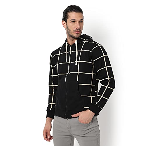 Image of CAHOOT Men's Dark Blue Zip-Front Hoodie with Contrast Drawstring for Casual Wear | Long Sleeve | Hooded Neck | Zipper Closure | Cotton Sweatshirt Crafted with Comfort Fit for Everyday Wear