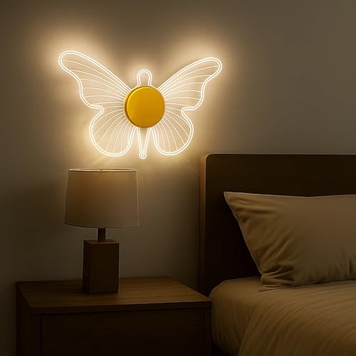 Image of Lampmaster Golden Butterfly LED Wall Light | 3 Color Modes Acrylic Wall Sconce for Bedroom, Living Room, Kids Room, Vanity, Decorative Modern Wall & Ceiling Lamp | Pack of 1