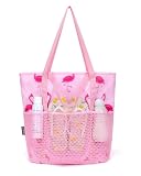 Strandtasche Damen mit Reißverschluss Badetasche Klein, Pinker Flamingo