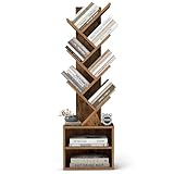 VASAGLE Custos Collection - Tree Bookshelf, Modern Bookcase, Floor Standing Book Shelf, for Bedroom, Living Room, Home Office, 2 Open Compartments, 8 x 15 x 48.5 Inches, Rustic Brown ULBC607K01