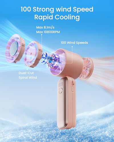 Image of Gaiatop Portable Turbo Handheld Fan with Ice Cooler,Powerful High-Speed Foldable Hand Fan With 100 Speed Adjustable,4800mAh Rechargeable Personal Fans Gift for Travel Indoor Outdoor Use (Pink)