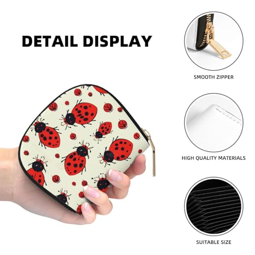 Red Ladybug Credit Card Holder Wallet, Leather Zipper Card Wallet For Women Ladies Rfid Blocking Card Case Small Coin Purse Accordion Wallet Gift4