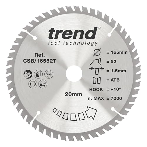 Trend Wood Cordless Circular Saw Blade, 165mm Diameter, 20mm Bore, 52 Teeth, 1.5mm Kerf, +10° Hook, TCT, Extra-Fine Finish, CSB/16552T