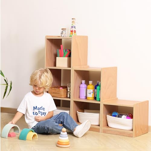 Modular 3-Piece Cube Storage Cabinet, L-Shaped Reversible Ladder Corner Bookshelf