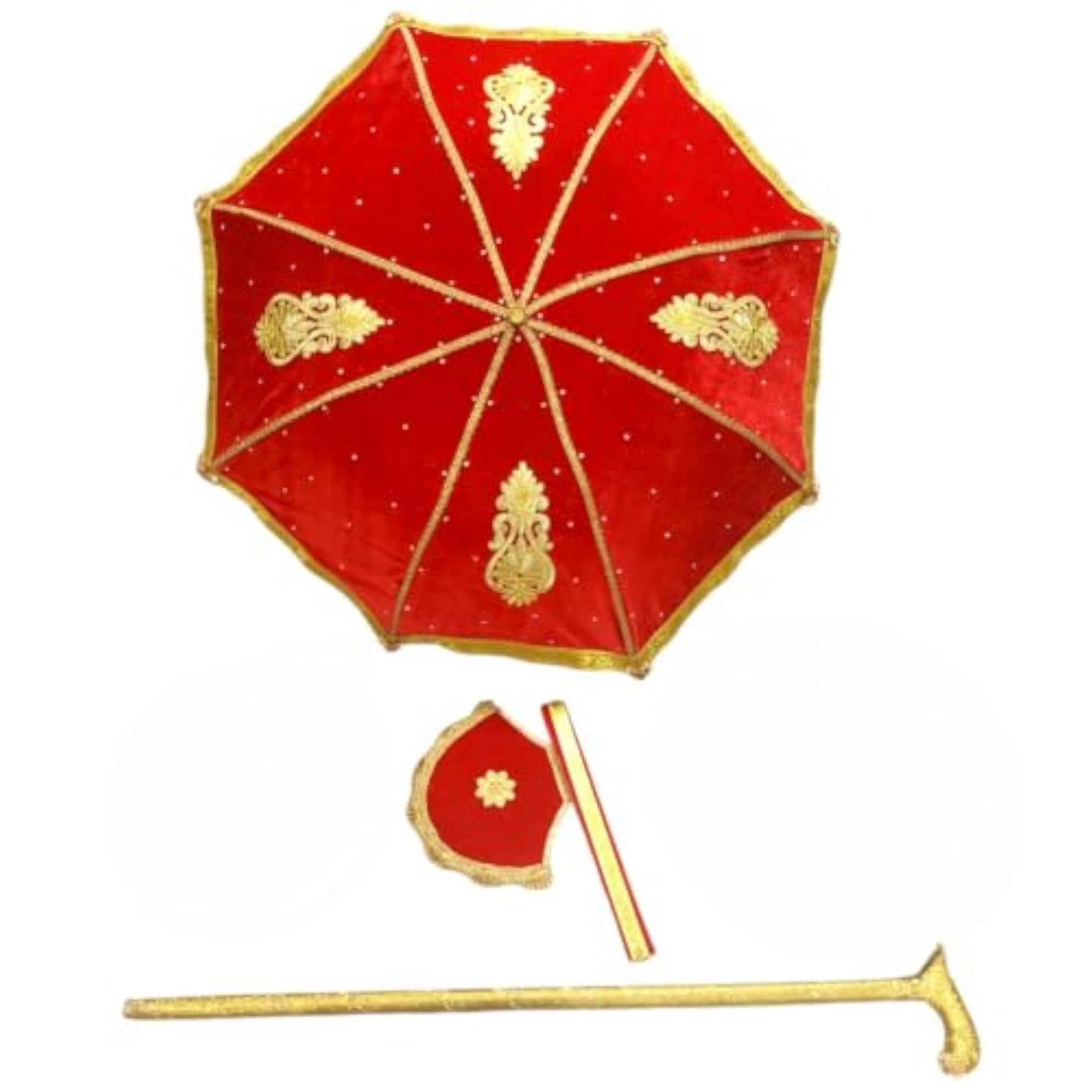 Wedding Decorative Gold Umbrella & Hand Fan Set, Gift for Ceremony