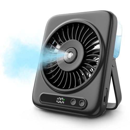 Mini Tischventilator mit Wasserkühlung & LED-Anzeige - 6000mAh Akku Aufladbar Tisch Ventilator Leise USB Tisch Ventilatoren Klein Tragbarer Kleiner Desk Fan für Büro Schlafzimmer Outdoor (Schwarz)
