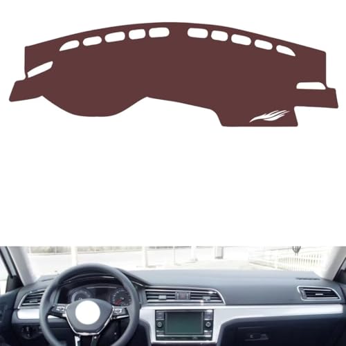 Leather Dash Board Cover mat Compatible with VW Lamando （no Speakers） 2014-2021 ，Anti-Glare and dust Protector(Brown)
