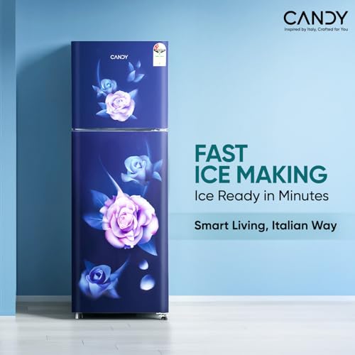 Image of Candy 240 L 2 Star Frost Free Double Door Refrigerator with Flower Pattern,Auto frost, large Fruit & Vegetable Space (Marine Blaze, CDD2652EMB)